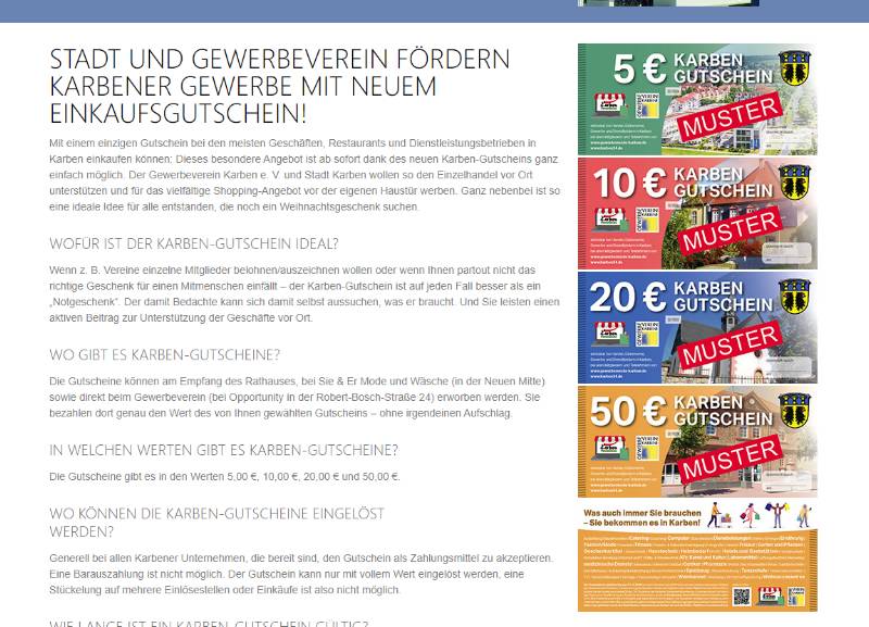 STADT UND GEWERBEVEREIN FÖRDERN KARBENER GEWERBE MIT NEUEM EINKAUFSGUTSCHEIN! STADT UND GEWERBEVEREIN FÖRDERN KARBENER GEWERBE MIT NEUEM EINKAUFSGUTSCHEIN!